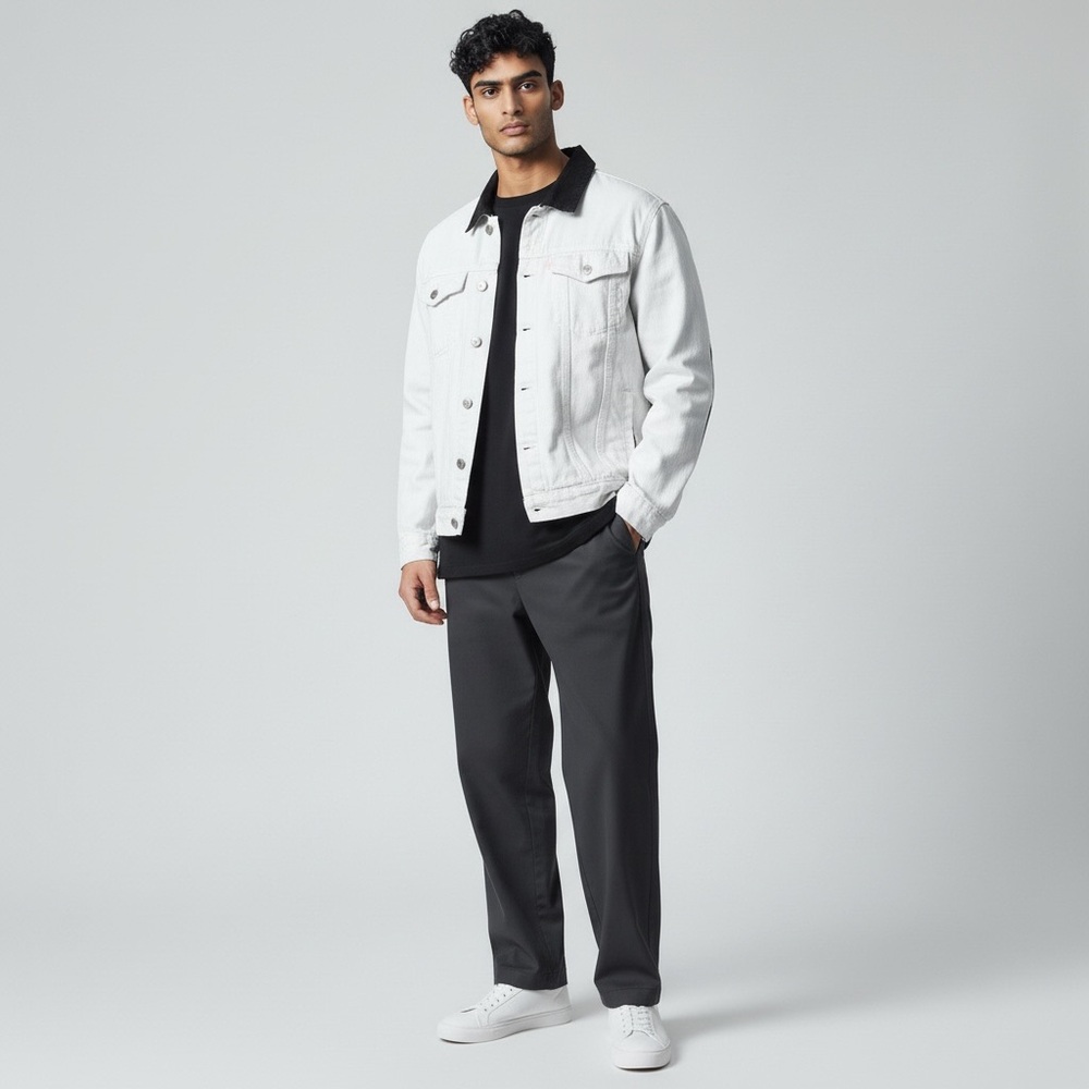 BoohooMAN Colorblock Denim‎ Jacket Men’s XL White Black Corduroy Collar